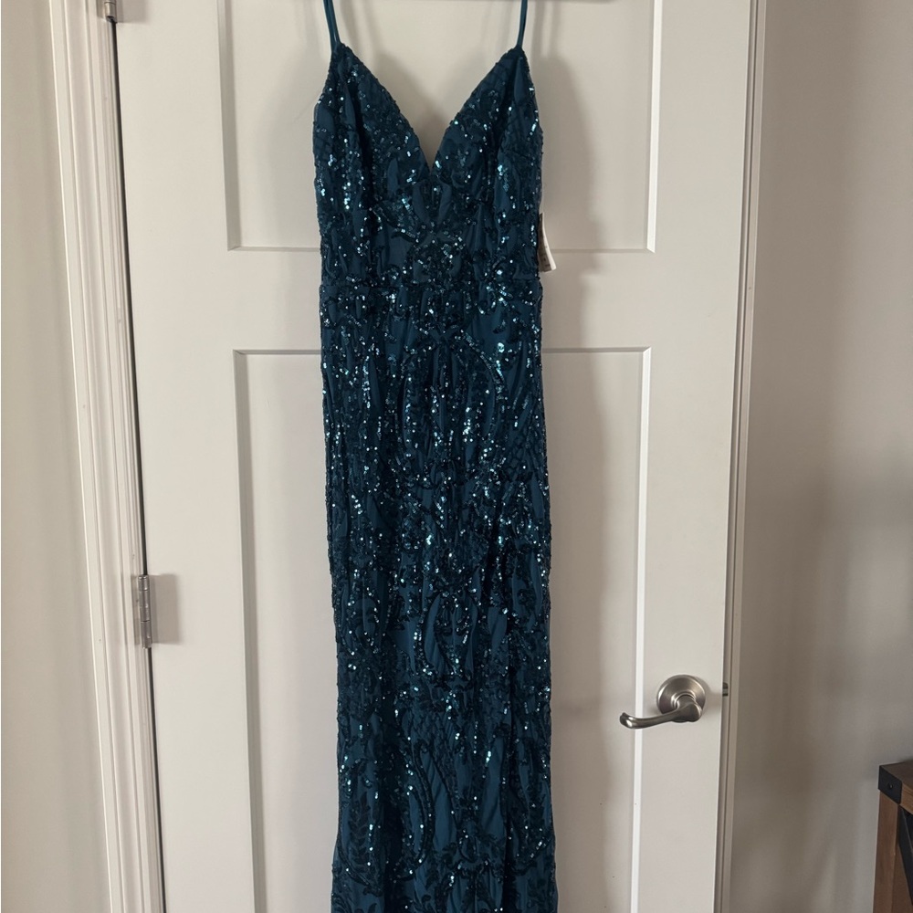 Elegant Teal Sequin Gown